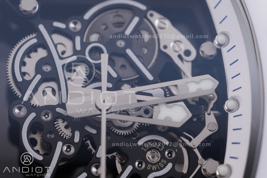 RM055 White Ceramic BBF 1:1 Best Edition White Bezel Blue Crown on Blue Rubber Strap RMUL2 Super Clone