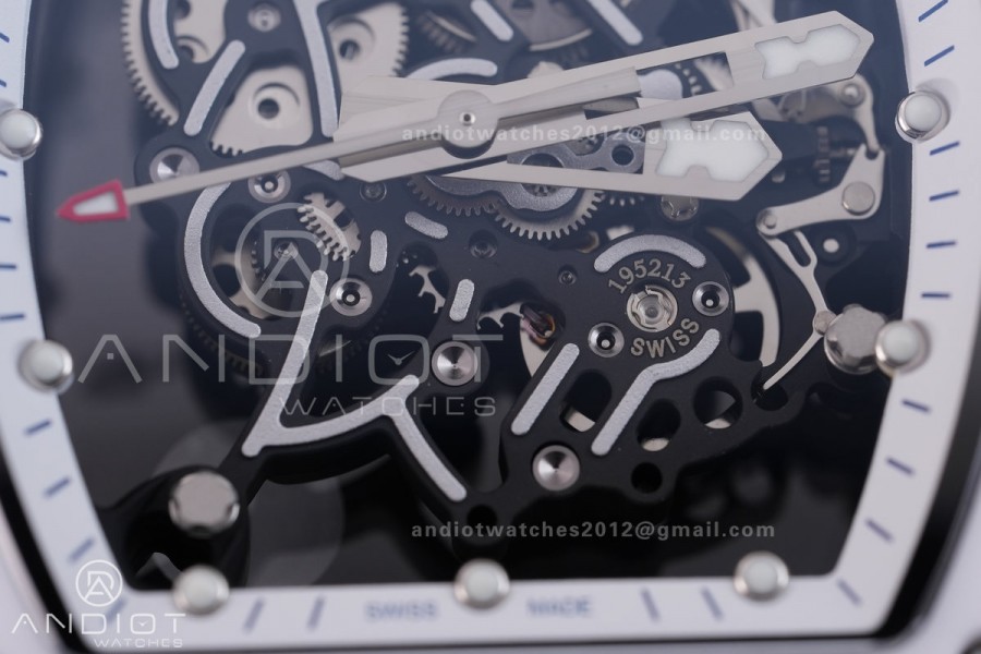 RM055 White Ceramic BBF 1:1 Best Edition White Bezel Blue Crown on Blue Rubber Strap RMUL2 Super Clone