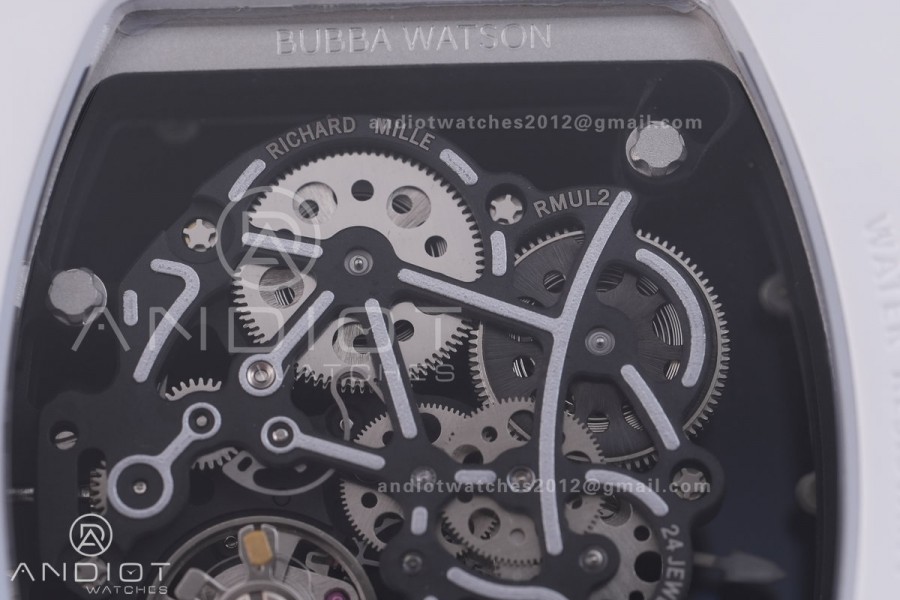 RM055 White Ceramic BBF 1:1 Best Edition White Bezel Blue Crown on Blue Rubber Strap RMUL2 Super Clone