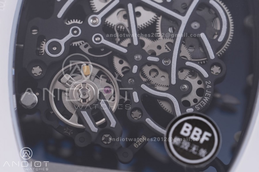 RM055 White Ceramic BBF 1:1 Best Edition White Bezel Blue Crown on Blue Rubber Strap RMUL2 Super Clone