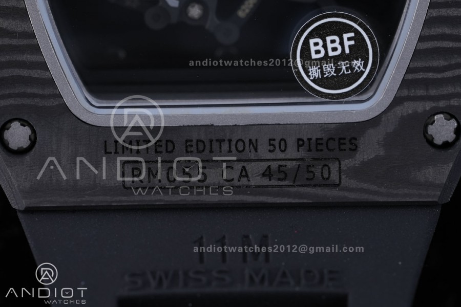 RM055 NTPT BBF 1:1 Best Edition Black Bezel Black Crown on Black Rubber Strap RMUL2 Super Clone