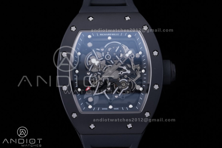 RM055 43mm Black Ceramic/RU Skeleton Dial BBF RMUL2 Super Clone
