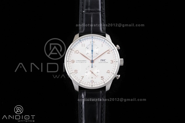 Portuguese Chrono IW371604 SS APSF 1:1 Best Edition Silver Dial RG Marker On Black Leather Strap Asian Super Clone 69355