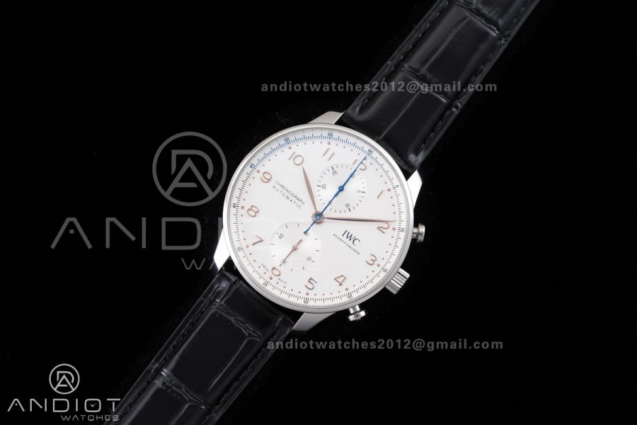 Portuguese Chrono IW371604 SS APSF 1:1 Best Edition Silver Dial RG Marker On Black Leather Strap Asian Super Clone 69355