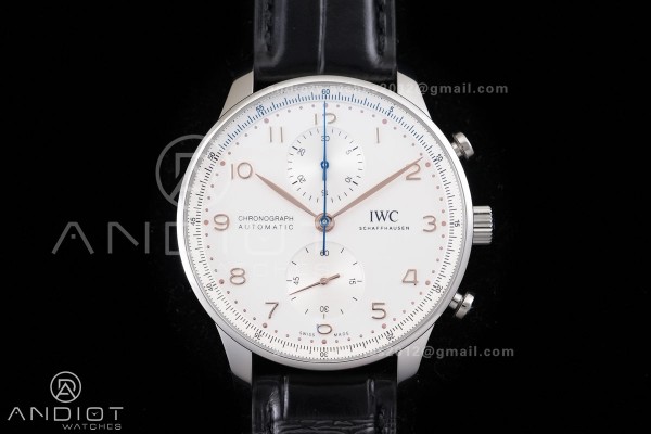 Portuguese Chrono IW371604 SS APSF 1:1 Best Edition Silver Dial RG Marker On Black Leather Strap Asian Super Clone 69355