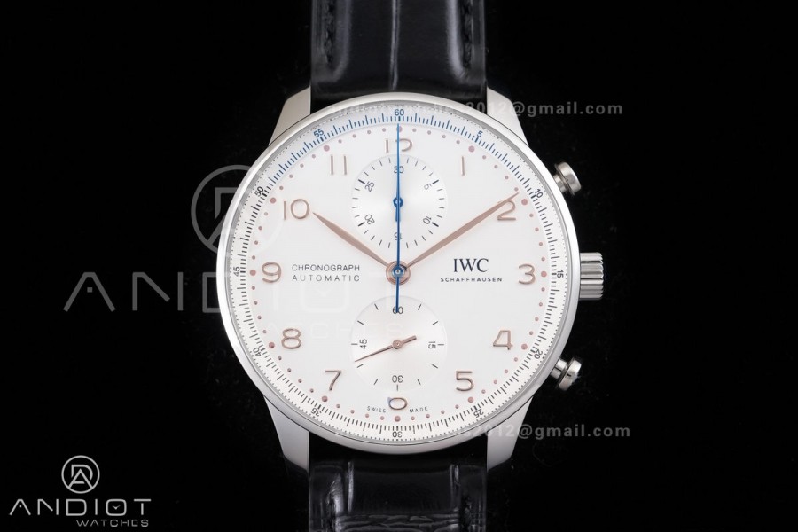 Portuguese Chrono IW371604 SS APSF 1:1 Best Edition Silver Dial RG Marker On Black Leather Strap Asian Super Clone 69355