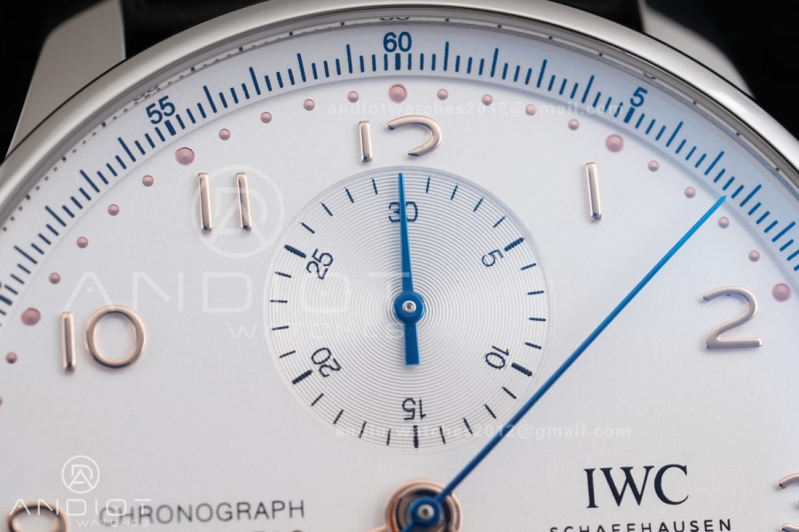 Portuguese Chrono IW371604 SS APSF 1:1 Best Edition Silver Dial RG Marker On Black Leather Strap Asian Super Clone 69355