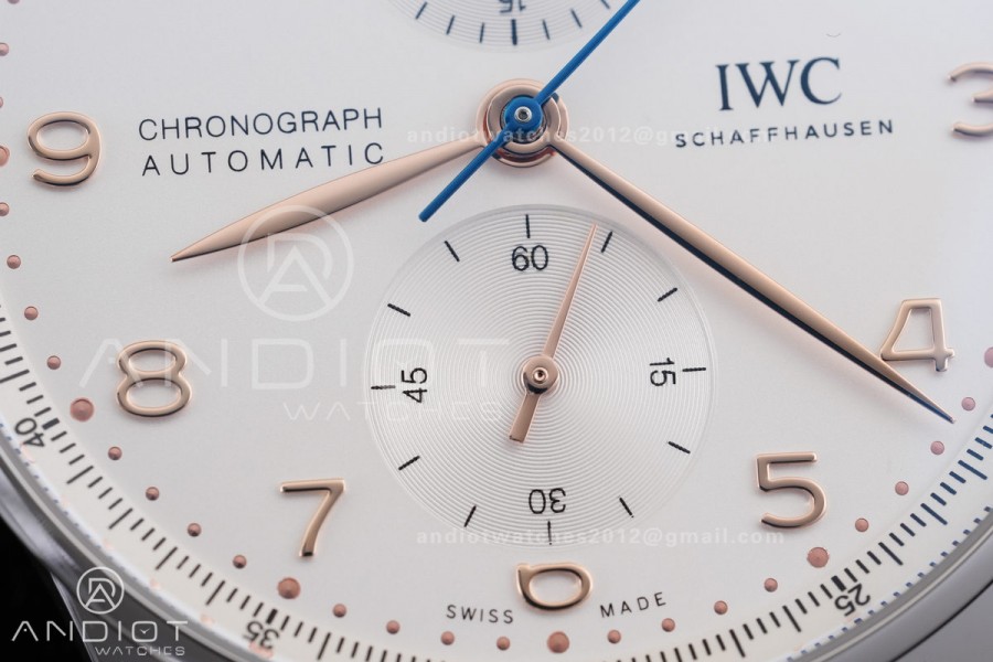 Portuguese Chrono IW371604 SS APSF 1:1 Best Edition Silver Dial RG Marker On Black Leather Strap Asian Super Clone 69355