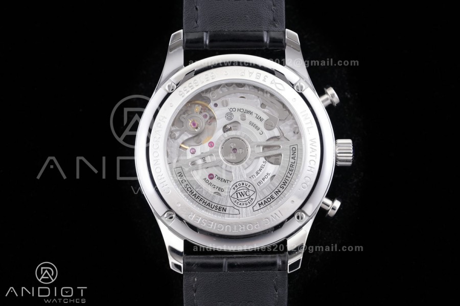 Portuguese Chrono IW371604 SS APSF 1:1 Best Edition Silver Dial RG Marker On Black Leather Strap Asian Super Clone 69355