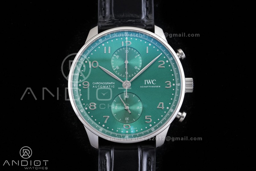 Portuguese Chrono IW371615 SS APSF 1:1 Best Edition Green Dial On Black Leather Strap Asian Super Clone 69355