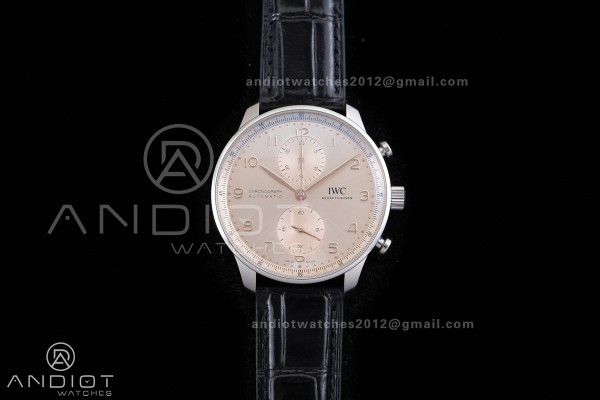 Portuguese Chrono IW371624 SS APSF 1:1 Best Edition Dune Dial RG Marker On Black Leather Strap Asian Super Clone 69355