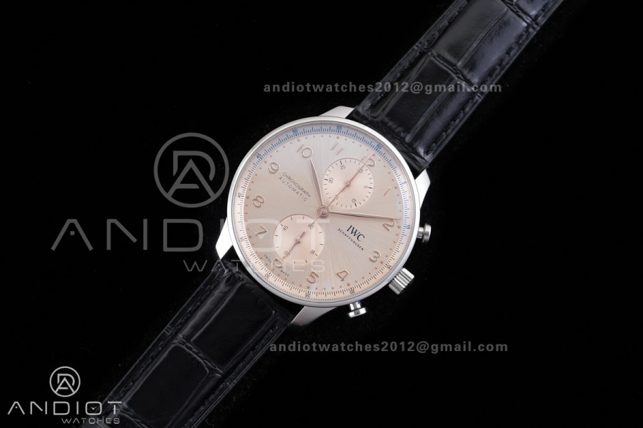 Portuguese Chrono IW371624 SS APSF 1:1 Best Edition Dune Dial RG Marker On Black Leather Strap Asian Super Clone 69355