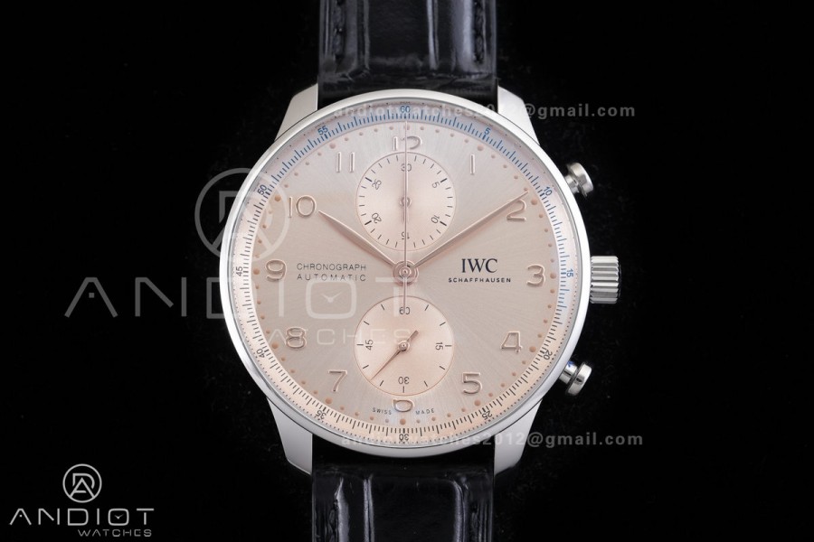 Portuguese Chrono IW371624 SS APSF 1:1 Best Edition Dune Dial RG Marker On Black Leather Strap Asian Super Clone 69355