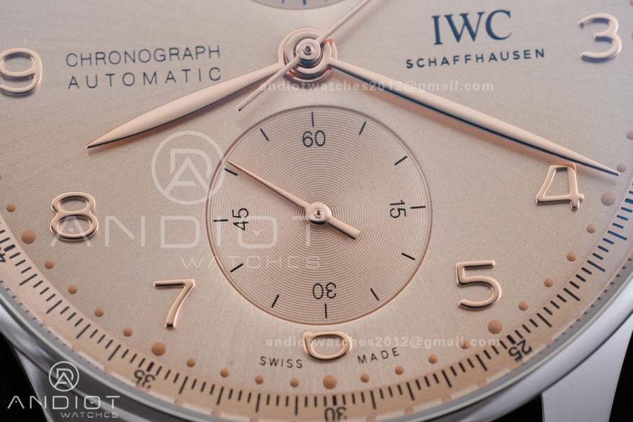 Portuguese Chrono IW371624 SS APSF 1:1 Best Edition Dune Dial RG Marker On Black Leather Strap Asian Super Clone 69355