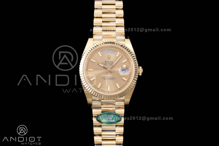 DayDate 40 228238 ARF V4 1:1 Best Edition YG Stick Dial on President Bracelet VR3255 (Gain Weight 210g)