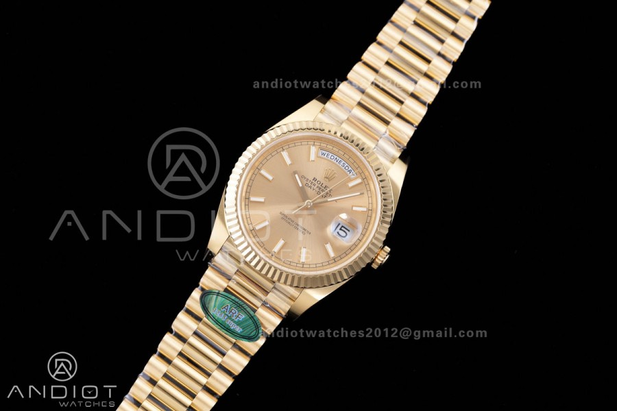 DayDate 40 228238 ARF V4 1:1 Best Edition YG Stick Dial on President Bracelet VR3255 (Gain Weight 210g)