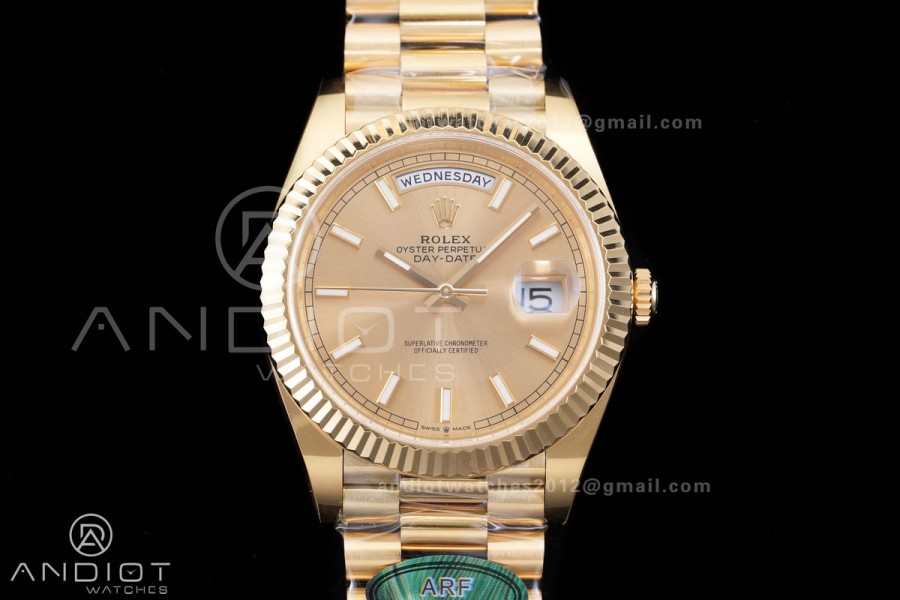 DayDate 40 228238 ARF V4 1:1 Best Edition YG Stick Dial on President Bracelet VR3255 (Gain Weight 210g)