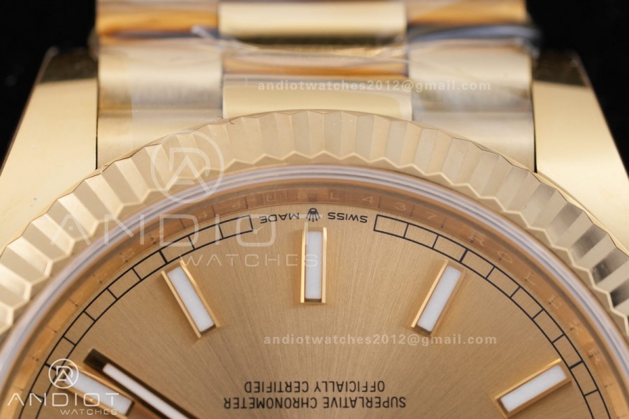 DayDate 40 228238 ARF V4 1:1 Best Edition YG Stick Dial on President Bracelet VR3255 (Gain Weight 210g)