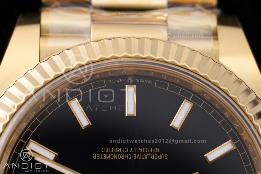 DayDate 40 228238 ARF V4 1:1 Best Edition Black Stick Dial on President Bracelet VR3255 (Gain Weight 210g）