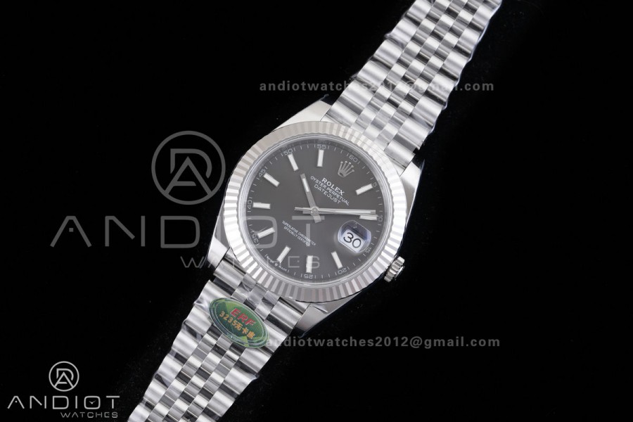 DateJust 126334 904L SS ERF 1:1 Best Edition Gray Dial Stick Marker On Jubilee Bracelet SH3235 (Free Sprung)