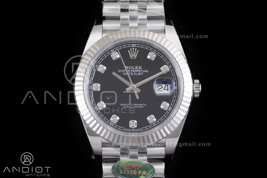 DateJust 126334 904L SS ERF 1:1 Best Edition Black Dial Diamond Marker On Jubilee Bracelet SH3235 (Free Sprung)