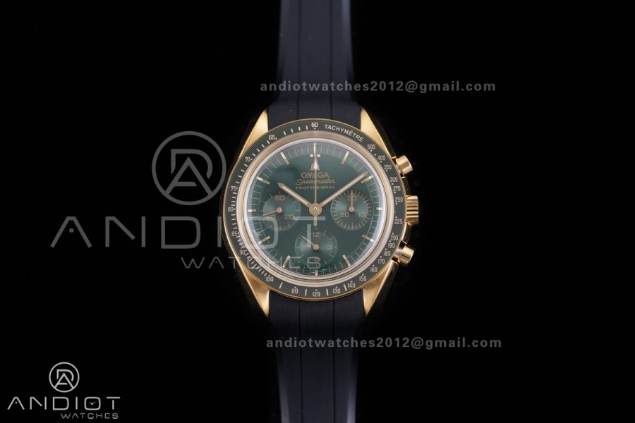Speedmaster YG N1F Best Edition Green Dial on Black Rubber Strap A3861