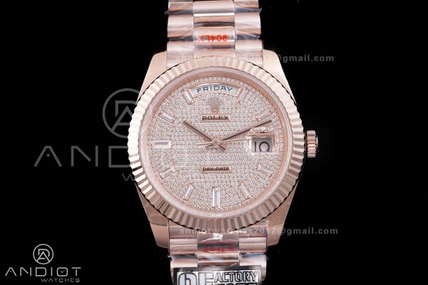 DayDate 40 RG QF 1:1 Best Edition 904L Steel Diamo...