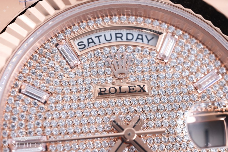 DayDate 40 RG QF 1:1 Best Edition 904L Steel Diamonds Dial on President Bracelet VR3255 V8 (Gain Weight)