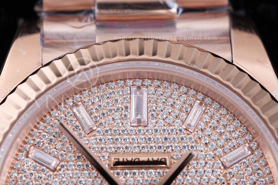 DayDate 40 RG QF 1:1 Best Edition 904L Steel Diamonds Dial on President Bracelet VR3255 V8 (Gain Weight)