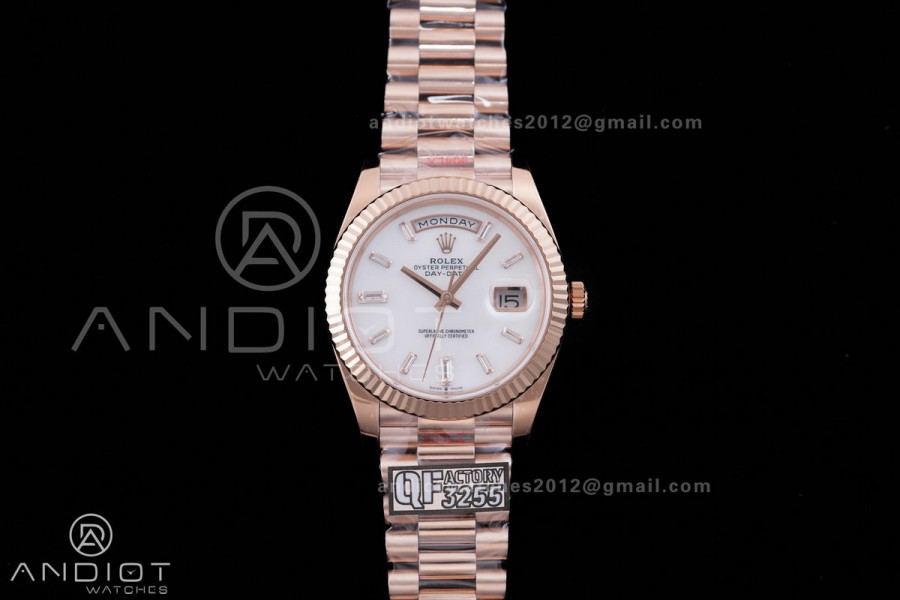 DayDate 40 RG 1:1 Best Edition White MOP Crystal Dial on President Bracelet VR3255 V8 (Gain Weight)