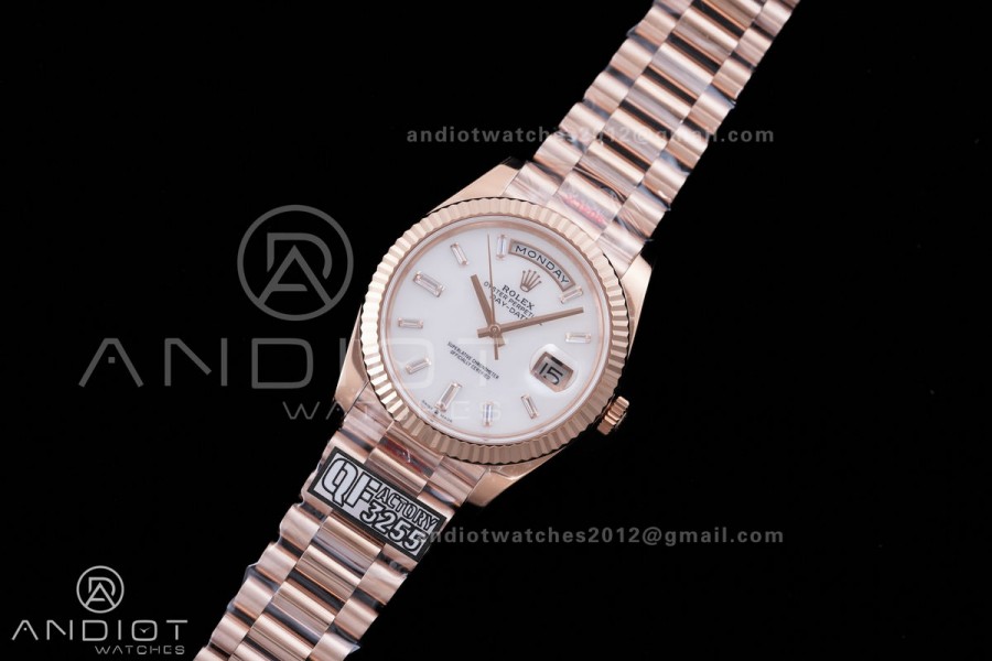 DayDate 40 RG 1:1 Best Edition White MOP Crystal Dial on President Bracelet VR3255 V8 (Gain Weight)