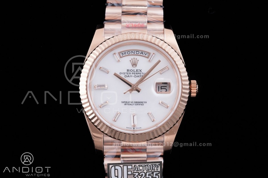 DayDate 40 RG 1:1 Best Edition White MOP Crystal Dial on President Bracelet VR3255 V8 (Gain Weight)