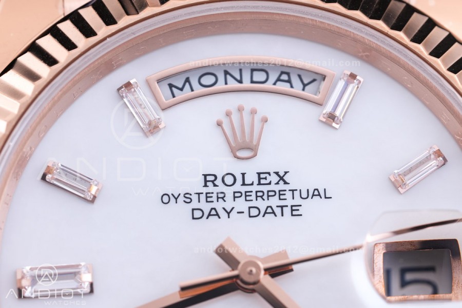 DayDate 40 RG 1:1 Best Edition White MOP Crystal Dial on President Bracelet VR3255 V8 (Gain Weight)