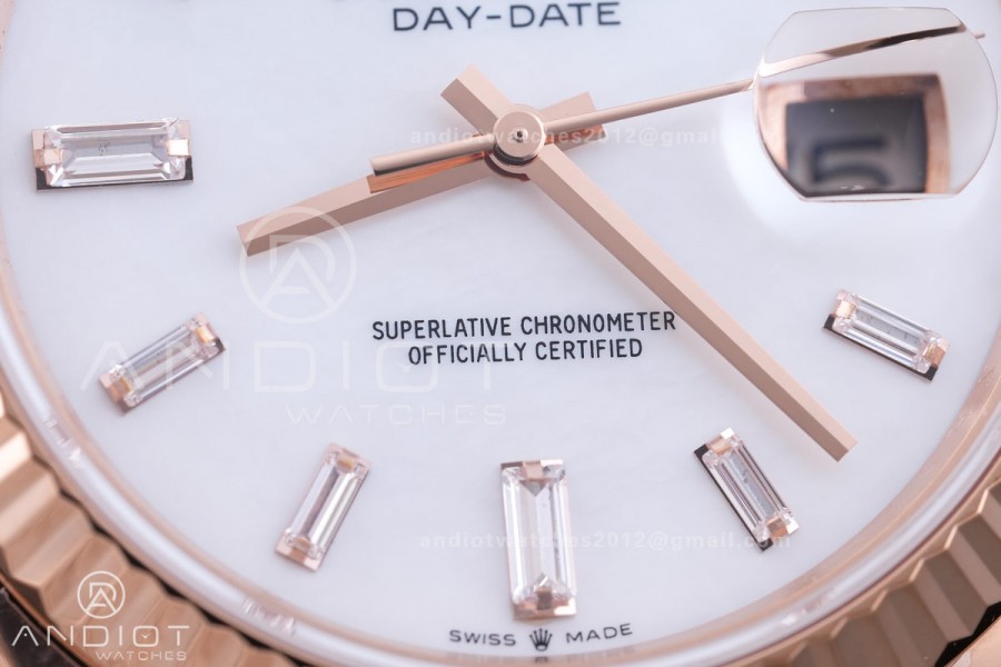 DayDate 40 RG 1:1 Best Edition White MOP Crystal Dial on President Bracelet VR3255 V8 (Gain Weight)