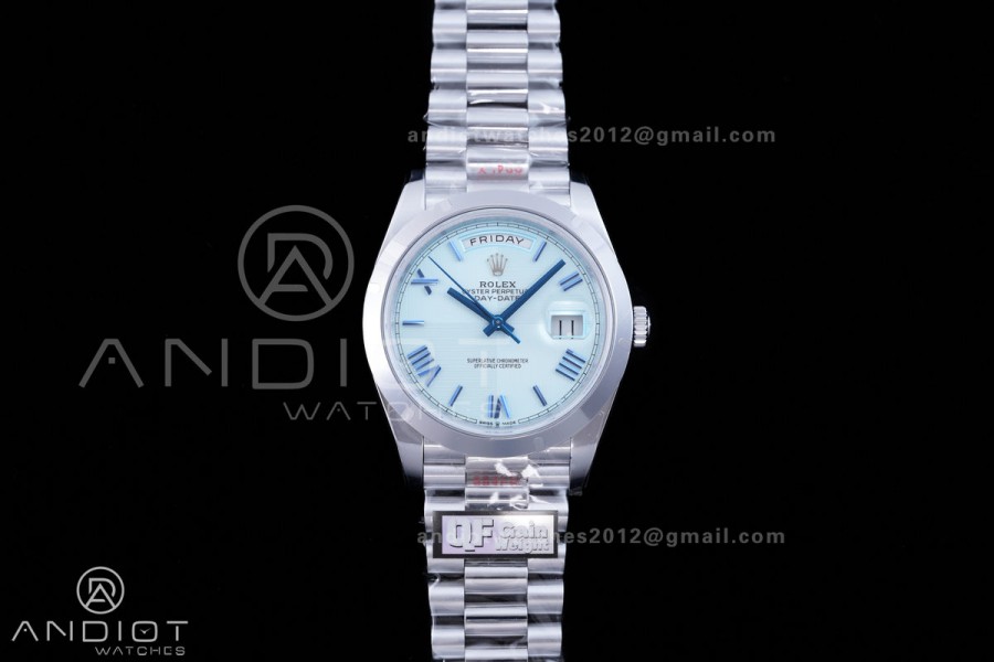 DayDate 40 SS QF 1:1 Best Edition 904L Steel Blue Roman Marker Dial on President Bracelet VR3255 V8 (Gain Weight)