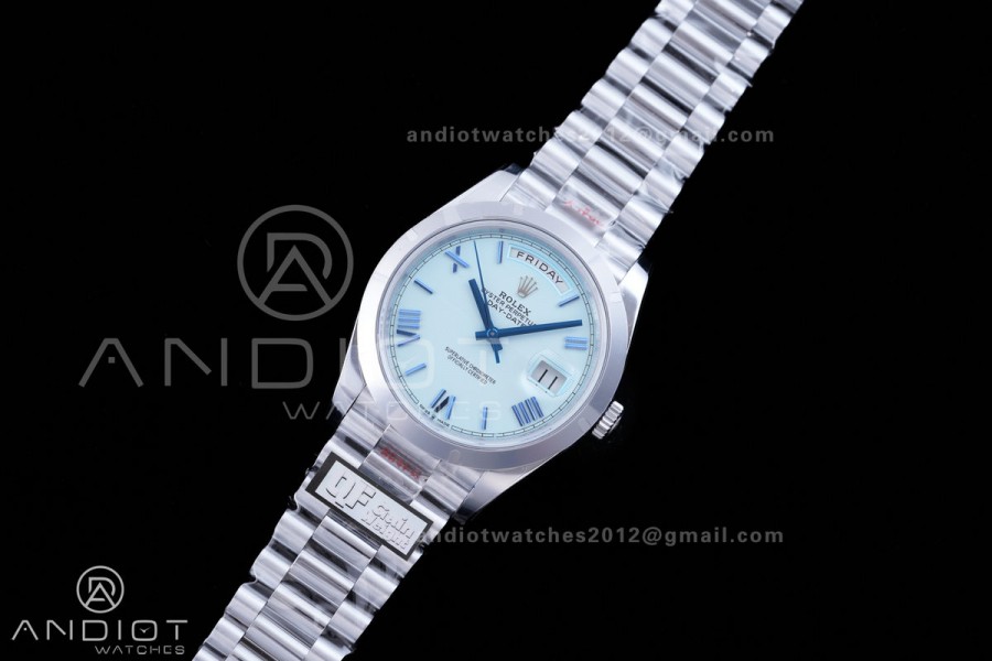 DayDate 40 SS QF 1:1 Best Edition 904L Steel Blue Roman Marker Dial on President Bracelet VR3255 V8 (Gain Weight)