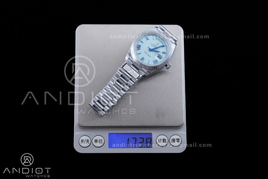 DayDate 40 SS QF 1:1 Best Edition 904L Steel Blue Roman Marker Dial on President Bracelet VR3255 V8 (Gain Weight)