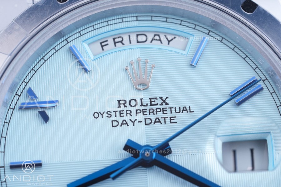 DayDate 40 SS QF 1:1 Best Edition 904L Steel Blue Roman Marker Dial on President Bracelet VR3255 V8 (Gain Weight)