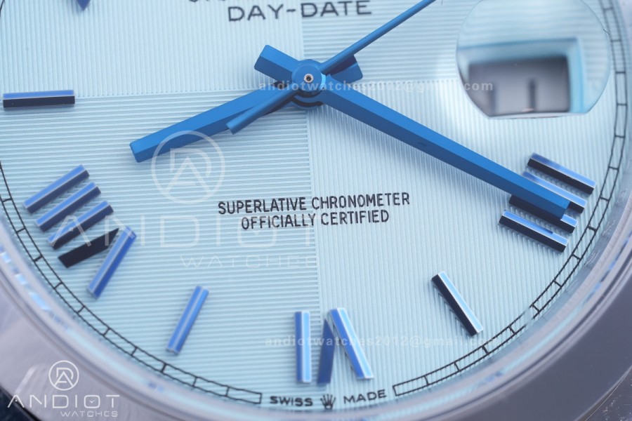 DayDate 40 SS QF 1:1 Best Edition 904L Steel Blue Roman Marker Dial on President Bracelet VR3255 V8 (Gain Weight)