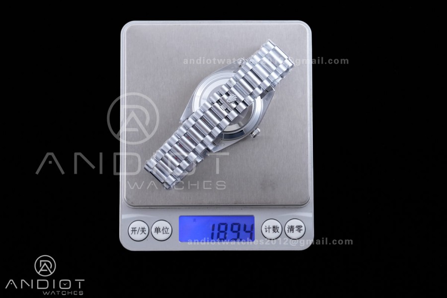 DayDate 40 SS QF 1:1 Best Edition 904L Steel Ice Blue Crystal Dial on President Bracelet VR3255 V8 (Gain Weight)