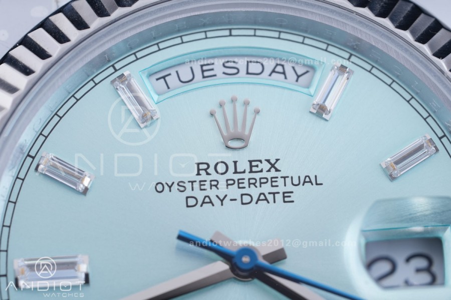 DayDate 40 SS QF 1:1 Best Edition 904L Steel Ice Blue Crystal Dial on President Bracelet VR3255 V8 (Gain Weight)