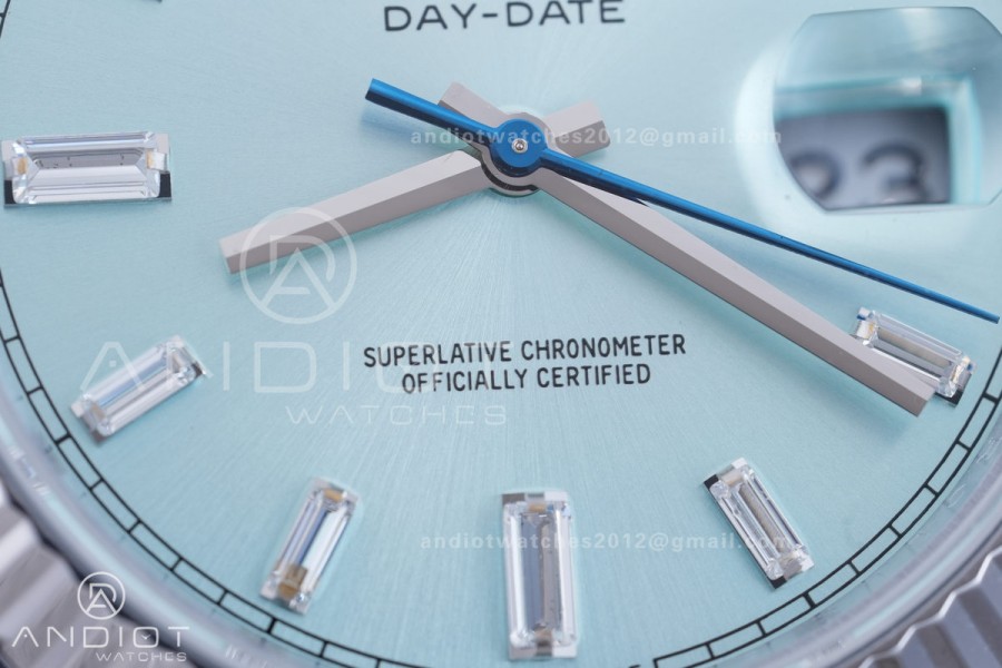 DayDate 40 SS QF 1:1 Best Edition 904L Steel Ice Blue Crystal Dial on President Bracelet VR3255 V8 (Gain Weight)