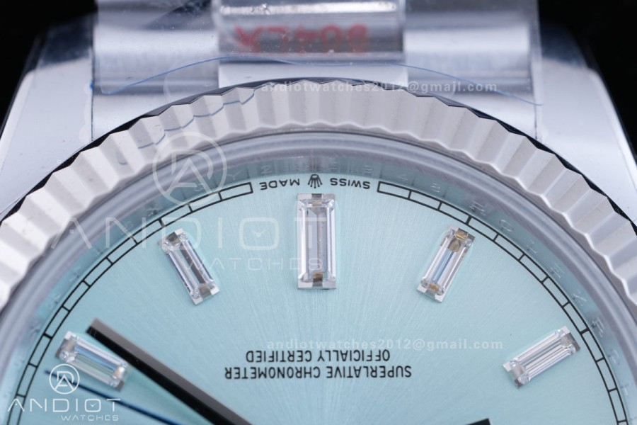 DayDate 40 SS QF 1:1 Best Edition 904L Steel Ice Blue Crystal Dial on President Bracelet VR3255 V8 (Gain Weight)