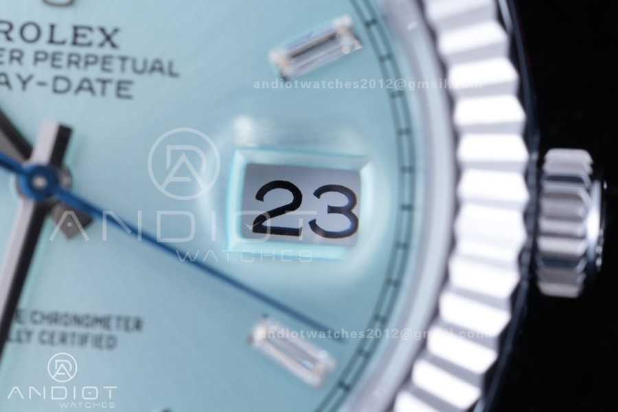 DayDate 40 SS QF 1:1 Best Edition 904L Steel Ice Blue Crystal Dial on President Bracelet VR3255 V8 (Gain Weight)