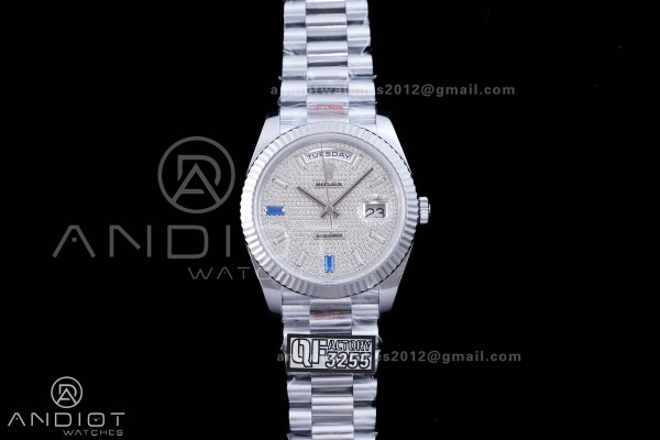 DayDate 40 SS QF 1:1 Best Edition 904L Steel Diamo...