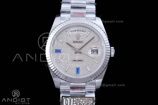 DayDate 40 SS QF 1:1 Best Edition 904L Steel Diamo...