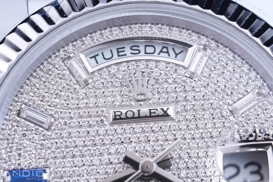 DayDate 40 SS QF 1:1 Best Edition 904L Steel Diamonds Dial on President Bracelet VR3255 V8 (Gain Weight)