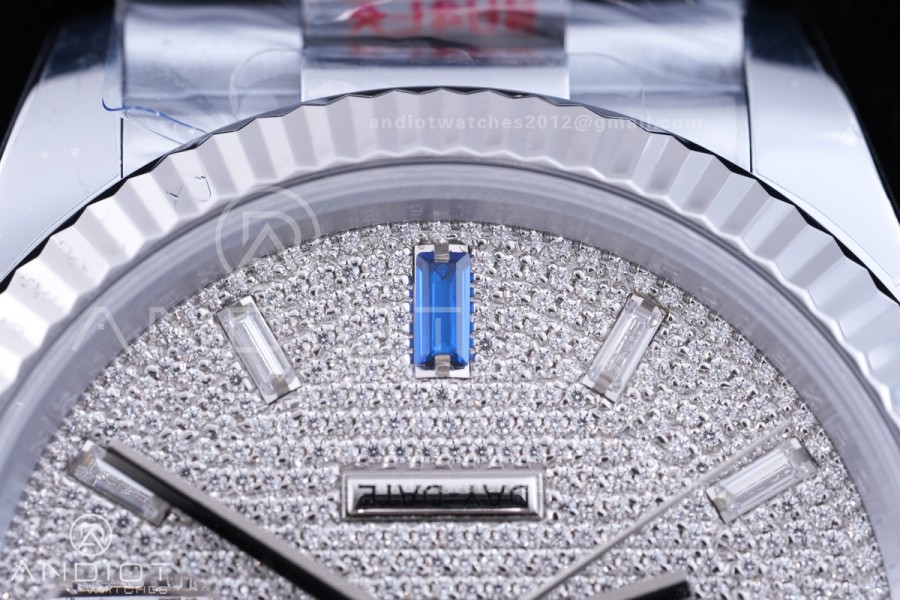 DayDate 40 SS QF 1:1 Best Edition 904L Steel Diamonds Dial on President Bracelet VR3255 V8 (Gain Weight)