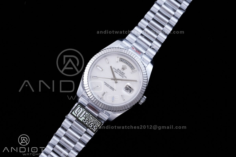 DayDate 40 SS QF 1:1 Best Edition 904L Steel White MOP Crystal Dial on President Bracelet VR3255 V8 (Gain Weight)