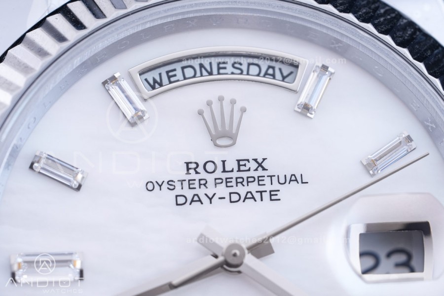 DayDate 40 SS QF 1:1 Best Edition 904L Steel White MOP Crystal Dial on President Bracelet VR3255 V8 (Gain Weight)